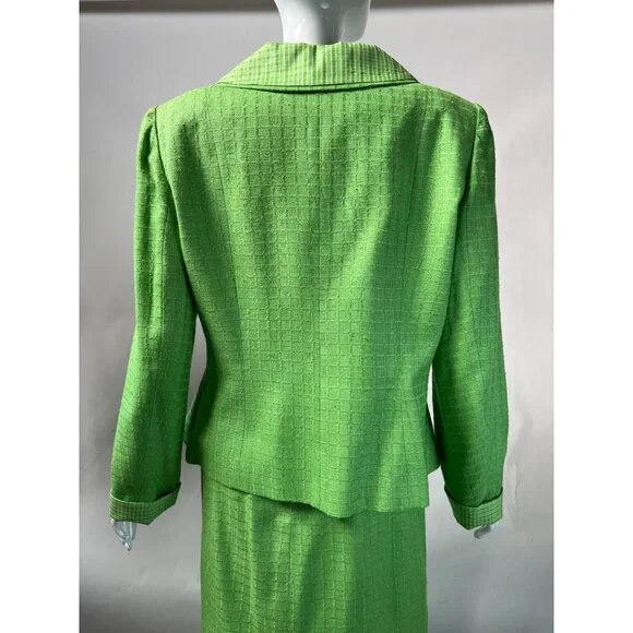 Vintage George Simonton Green Womens Suit Set Size 14 100% Silk With Acetate Lin